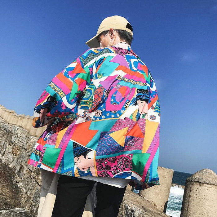 Japanese Style Kimono Jacket Men Summer Sleeve Men's Kimono Jackets harajuku men's cardigan outwear