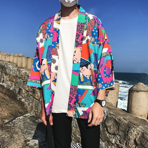 Japanese Style Kimono Jacket Men Summer Sleeve Men's Kimono Jackets harajuku men's cardigan outwear