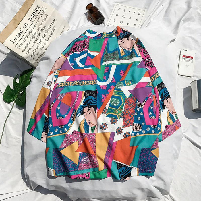 Japanese Style Kimono Jacket Men Summer Sleeve Men's Kimono Jackets harajuku men's cardigan outwear
