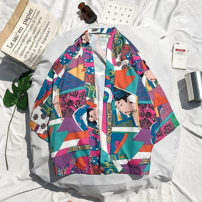 Japanese Style Kimono Jacket Men Summer Sleeve Men's Kimono Jackets harajuku men's cardigan outwear